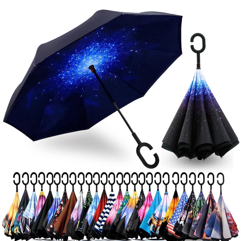 SIEPASA Spar. Saa Double Layer Inverted Umbrella with C-Shaped Handle, Anti-UV Waterproof Windproof Straight Umbrella for Car Rain Outdoor Use - Image 1
